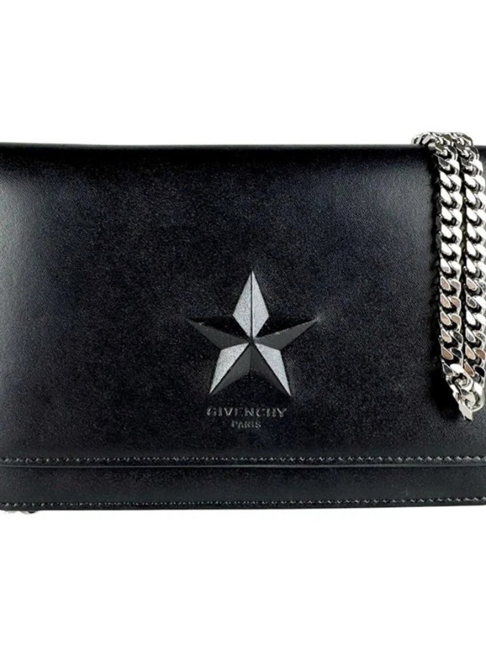 GIVENCHY Chain Wallet Crossbody Shoulder Bag Black/Silver Leather